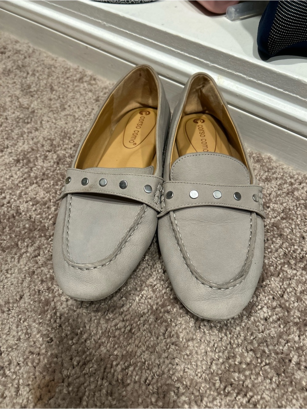 Corso Como Women's Light Gray Studded Loafers size 6.5